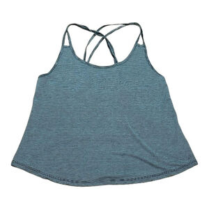 Strappy Tank Top Womens Small Black Micro Stripe Crisscross Back Activewear Yoga